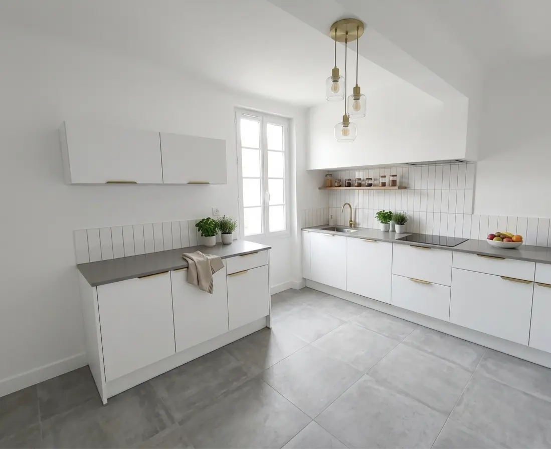 Cuisine ouverte lumineuse et moderne avec îlot central à Aix-en-Provence