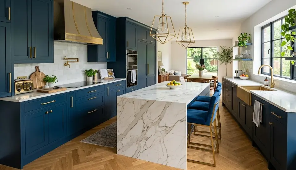 Conception sur-mesure d'une cuisine aux teintes bleues et bois